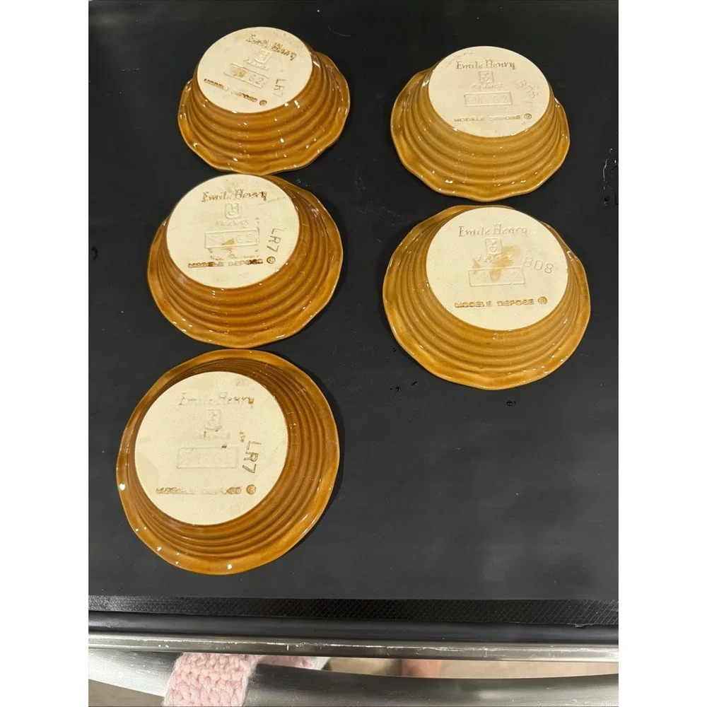 Vtg Emile Henry Mini Pie Tartlet Dish Set Of 5 31-62 Brown Modele Depose France